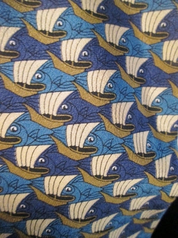 Mens ART OF M.C. ESCHER Neck TIE Necktie FISH & BOATS Symmetry E72, 1948 BLUE