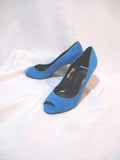 PIERRE HARDY Suede Pump Shoe BLUE 36 CYAN Stiletto Peep Toe Womens EUC LEATHER