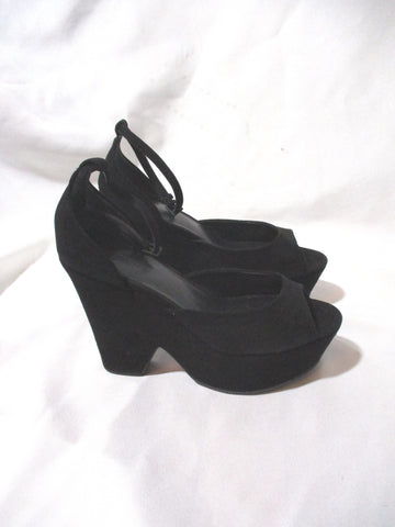 NEW CELINE PARIS ITALY Platform Sandal Shoe BLACK Suede High Heel 36