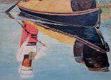 Vintage SIGNED 1960s C. HOYT PAINTING FOLK ART Woman Boat River Ethnic
