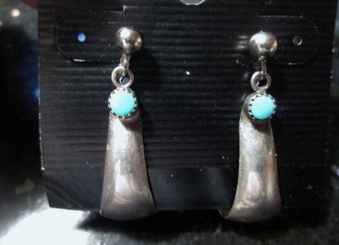 SILVER Turquoise Demi HOOP LOOP Inlay Pierced Earring Jewelry ETHNIC Southwestern