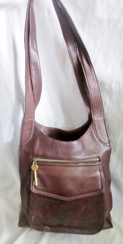 Auth FOSSIL TOTE 75082 carryall shopper leather handbag hobo bag BROWN