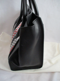 NEW CELINE PARIS MINI LUGGAGE BLACK WHITE RED Woven Leather Tote Bag NWT