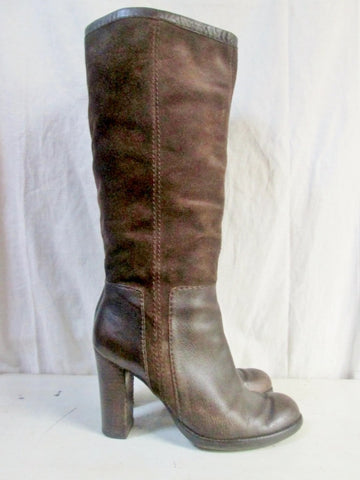 Womens NINE WEST EMILIO Suede Leather Knee High Boots Shoes BROWN 9 Stitch