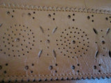 Poked tooled leather clutch bag flap purse case pouch document holder BROWN