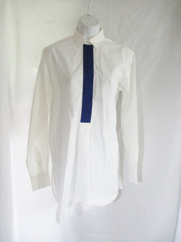 NWT NEW CELINE Cotton BLUE TIE Button-Up Top Shirt 34 / 2 WHITE Long Sleeve Womens