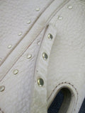 KENNETH COLE NEW YORK Pebbled Leather Stud Hobo Handbag Satchel Purse CREME ECRU WHITE