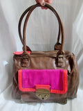 JESSICA SIMPSON Vegan Handbag Tote Shoulder Bag BROWN PINK Briefcase