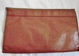 Poked tooled leather clutch bag flap purse case pouch document holder BROWN