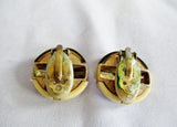 Vintage 1978 GIVENCHY PARIS NY Button EARRING Set Clip On GOLD CREME BROWN