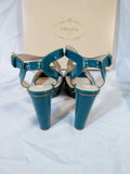 NEW PRADA VERNICE TREND TURCHESE PLATFORM Shoe Sandal TEAL 36.5 6  BLUE Strappy HEEL Womens