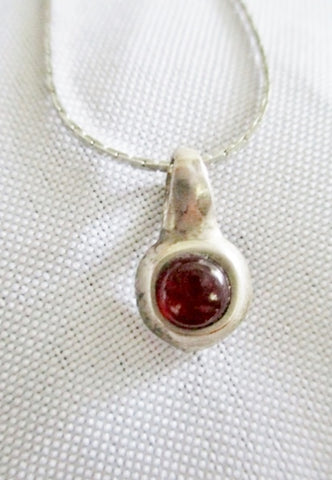 15" STERLING SILVER RED RUBY GARNET Tiny Pendant NECKLACE Drop