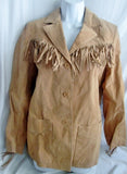 NEW NWT Womens DENIM & CO. Suede Cowboy FRINGE Hippie Jacket Coat BROWN S
