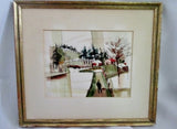 Signed Vintage Path Home House Trees Man Dog Watercolor Painting ART FRAME
