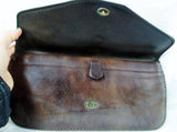 Vtg Pebbled Leather satchel flap purse boho bag clutch ESPRESSO BROWN Primitive