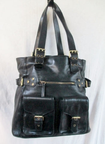 PARADOX Leather Tote Purse Handbag Saddle Bag Stud Carryall BLACK L