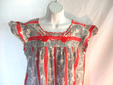 Vintage 1970s Seventies Handmade Maxi Dress Sundress BOHO L RUFFLE RED BROWN