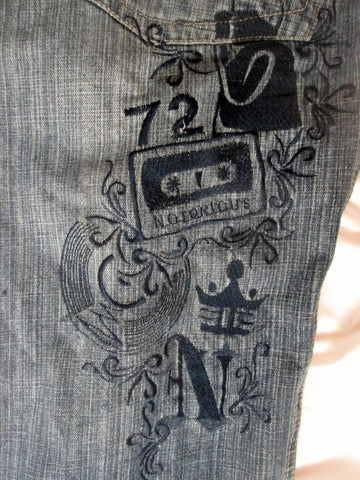 Mens NOTORIOUS B.I.G. Hip Hop Embroidered JEANS Denim PANTS BLUE 34 Hipster