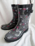 Womens CAPELLI OWL BIRD ANIMAL Wellies Rain Boots Foul Weather 9 Gumboots Vegan