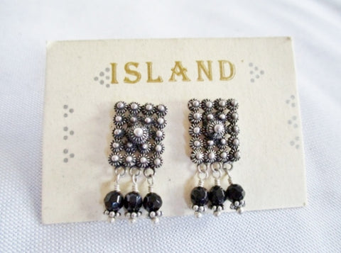NEW ISLAND HARRY HASLETT 925 Sterling Silver MESH DANGLE Pierced Earring Set Black
