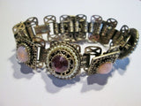 Chunky 6" Hinged SILVER Jewel Encrusted Bracelet Faux Pearl PURPLE Bangle Jewelry Body Adornment Cuff