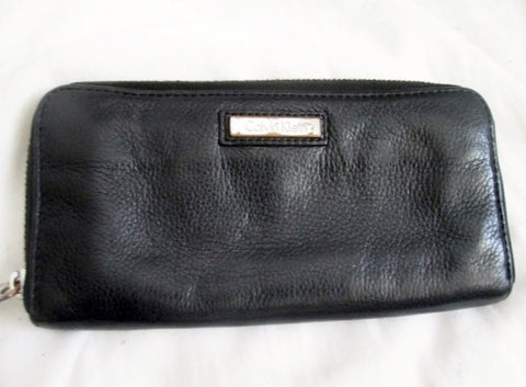 Genuine CALVIN KLEIN Continental ZIP Wallet Organizer Leather Purse Clutch BLACK