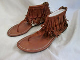 NEW Womens KALLI FRINGE Vegan LEATHER Flat Thong Sandals Shoes 7 BROWN Boho Indie