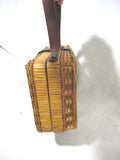 Vintage Wicker Basket Box Purse Satchel Bag Clutch Woven Leather