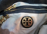 Authentic TORY BURCH CAVIAR leather hobo satchel bag tote purse BLACK Zip GOLD