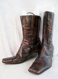 Womens NINE WEST LEATHER Mid Calf Boots Shoe BROWN 11 Square Toe