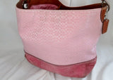 COACH F11666 Signature Jacquard Leather Canvas Bucket Hobo Shoulder Bag PINK Suede