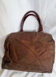BARBARA ITALY leather croc nylon clutch tote bag satchel hobo purse BROWN L