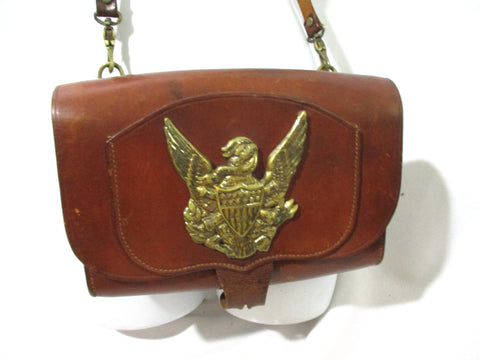 Vintage Leather BRASS EAGLE Crossbody Purse Satchel Flap Bag