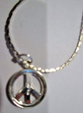 18.5" PEACE SIGN 925 STERLING SILVER LOVE NECKLACE CHOKER Mini 1960s STYLE