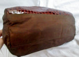BARBARA ITALY leather croc nylon clutch tote bag satchel hobo purse BROWN L