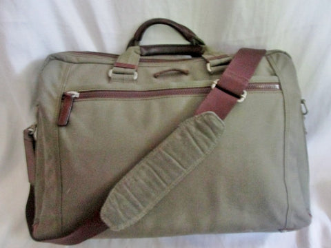 CORDURA DUPONT shoulder bag attache work briefcase laptop carrier KHAKI leather canvas