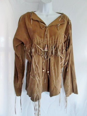 Vintage Womens ERDA MAINE Suede FRINGE Hippie Jacket Coat Dress BROWN S Boho
