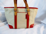 COACH 7740 HAMPTON CANVAS Leather TOTE shopper bag BEIGE RED purse