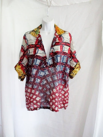 NEW DRIES VAN NOTEN Cotton Blouse Top Shirt S Multi Batik Boho Ethnic Black