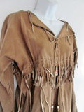 Vintage Womens ERDA MAINE Suede FRINGE Hippie Jacket Coat Dress BROWN S Boho