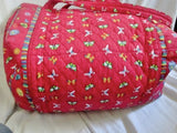 AMERICANA BY SHARIF Vegan Quilted Bag Bowler Duffle Overnighter RED BUTTERFLY