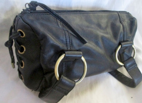 KENNETH COLE REACTION leather handbag shoulder barrel Tote bag Satchel BLACK