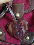 JUICY COUTURE Leather Velvet Heart purse leather satchel BERRRY PINK tote WINE RED L