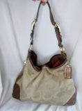 COACH PEYTON Signature Sateen Bag 14525 Jacquard Hobo shoulder Bag BROWN BEIGE