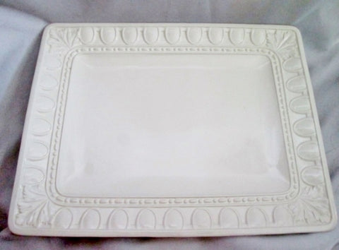 NEUWIRTH ITALY Ceramic Pottery SERVING PLATTER TRAY RECTANGLE LEAF WHITE 18X14