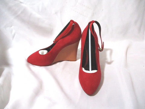 NEW CELINE PARIS ITALY PUMP Wedge Shoe Suede High Heel 37 RED