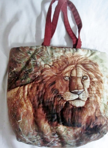 HANDMADE LION CAT mini vegan satchel TOTE  book bag purse Jungle BROWN S