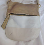 B. MAKOWSKY leather stripe hobo satchel shoulder sling bag bucket BEIGE S Neutral