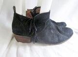 Womens LUCKY BRAND Suede Fringe Ankle Boots Booties BLACK 10 Leather Hippie Boho