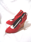NEW CELINE PARIS ITALY PUMP Wedge Shoe Suede High Heel 37 RED